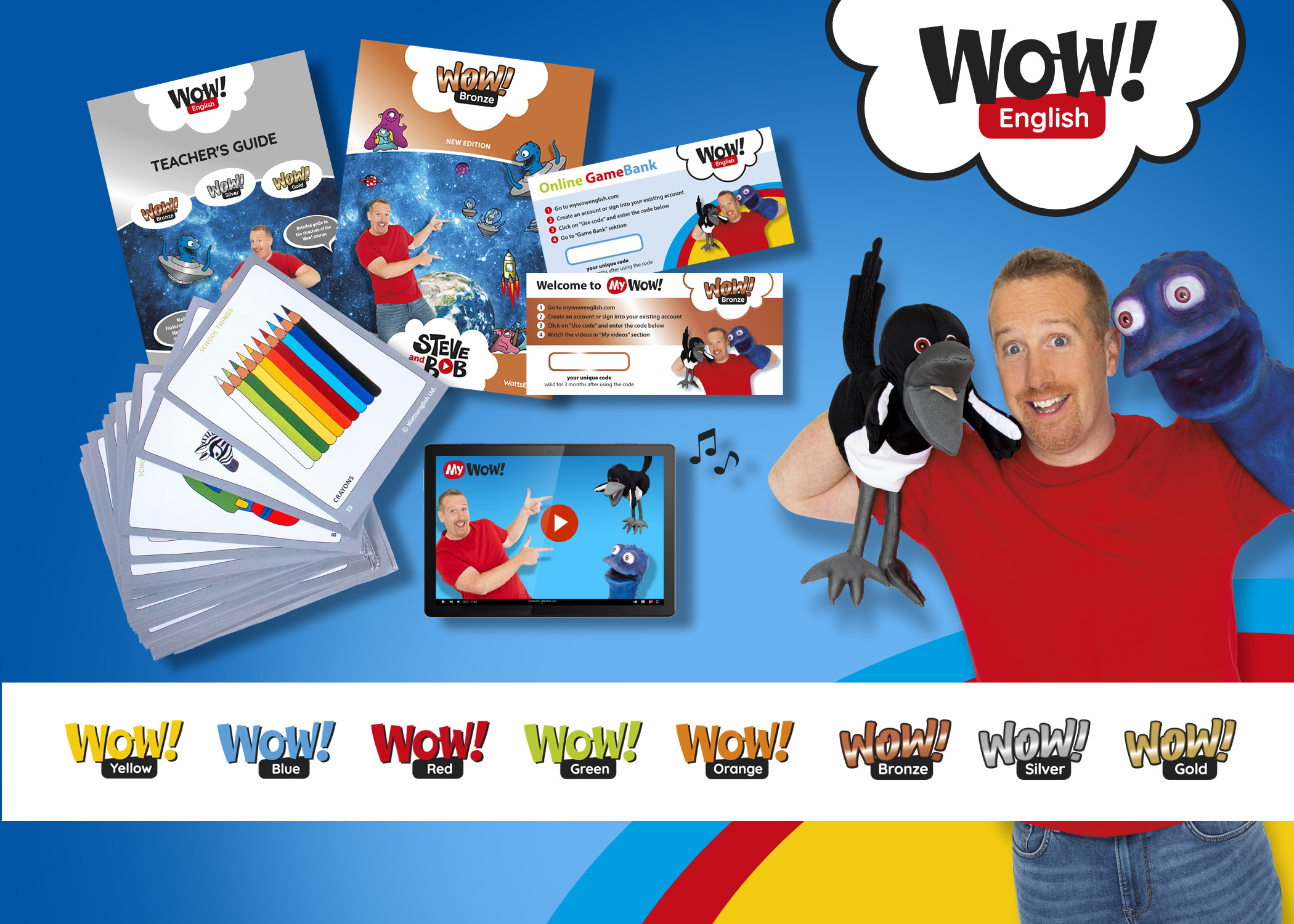 Materiales, personajes y niveles del programa WOW! English